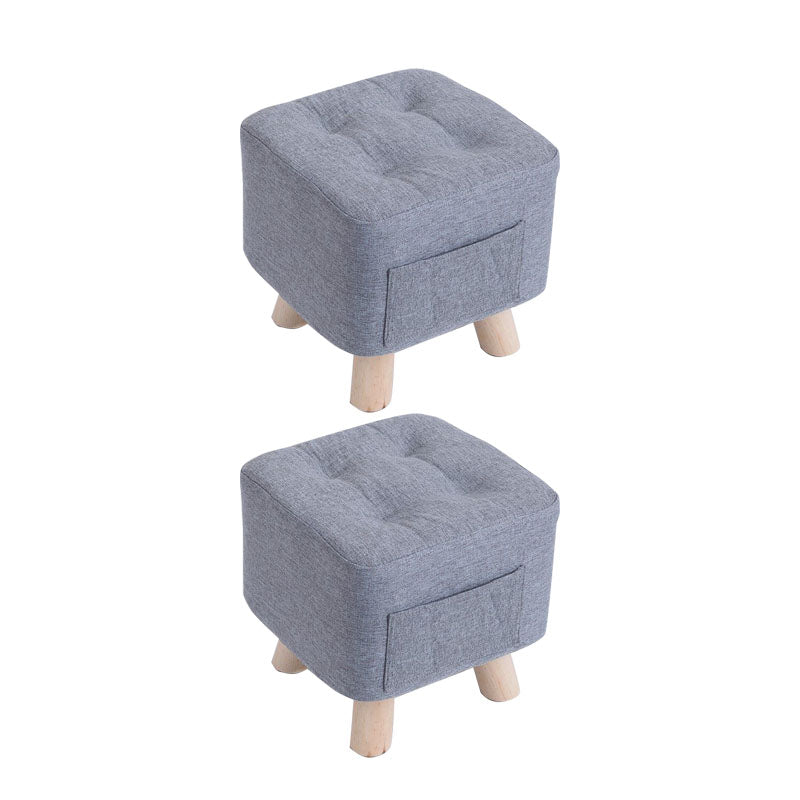 Modern Ottoman Fabric Upholstered Tufted Solid Color Pocket Square Ottoman with Chair Legs