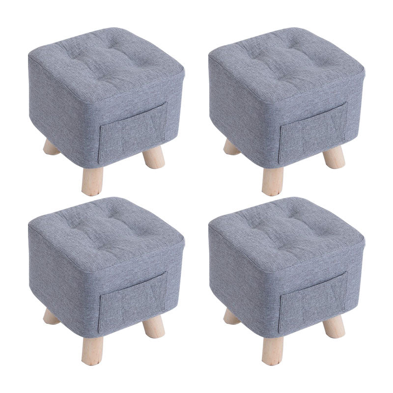 Modern Ottoman Fabric Upholstered Tufted Solid Color Pocket Square Ottoman with Chair Legs