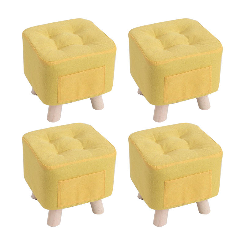 Modern Ottoman Fabric Upholstered Tufted Solid Color Pocket Square Ottoman with Chair Legs