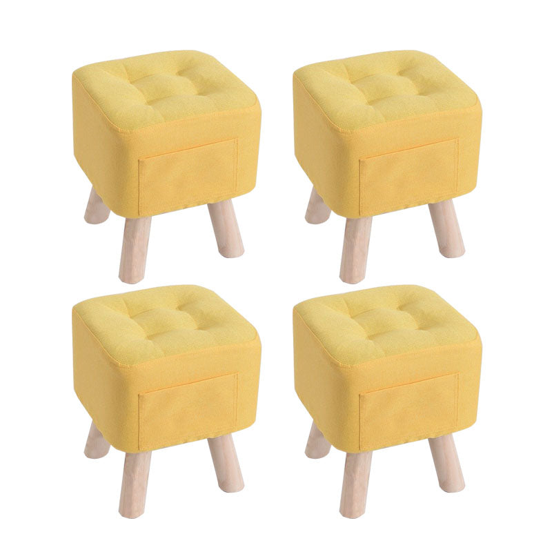 Modern Ottoman Fabric Upholstered Tufted Solid Color Pocket Square Ottoman with Chair Legs