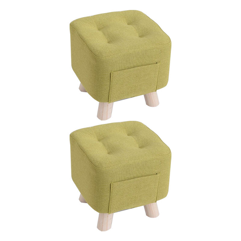 Modern Ottoman Fabric Upholstered Tufted Solid Color Pocket Square Ottoman with Chair Legs