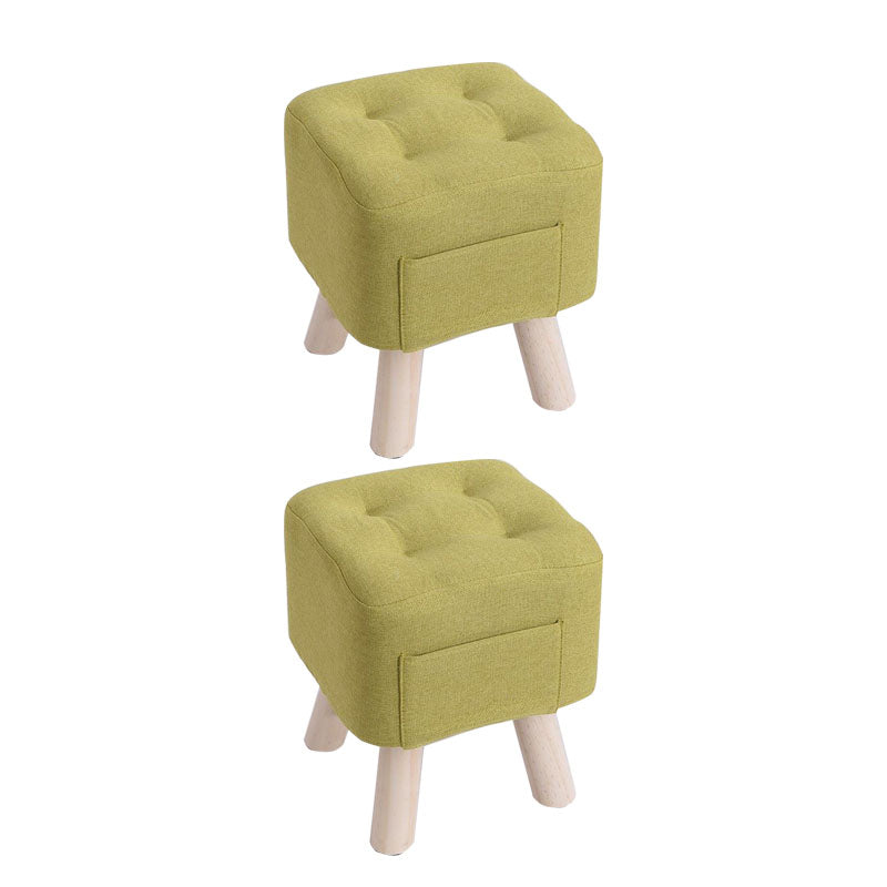 Modern Ottoman Fabric Upholstered Tufted Solid Color Pocket Square Ottoman with Chair Legs