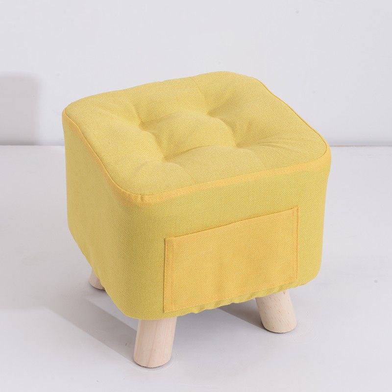 Modern Ottoman Fabric Upholstered Tufted Solid Color Pocket Square Ottoman with Chair Legs