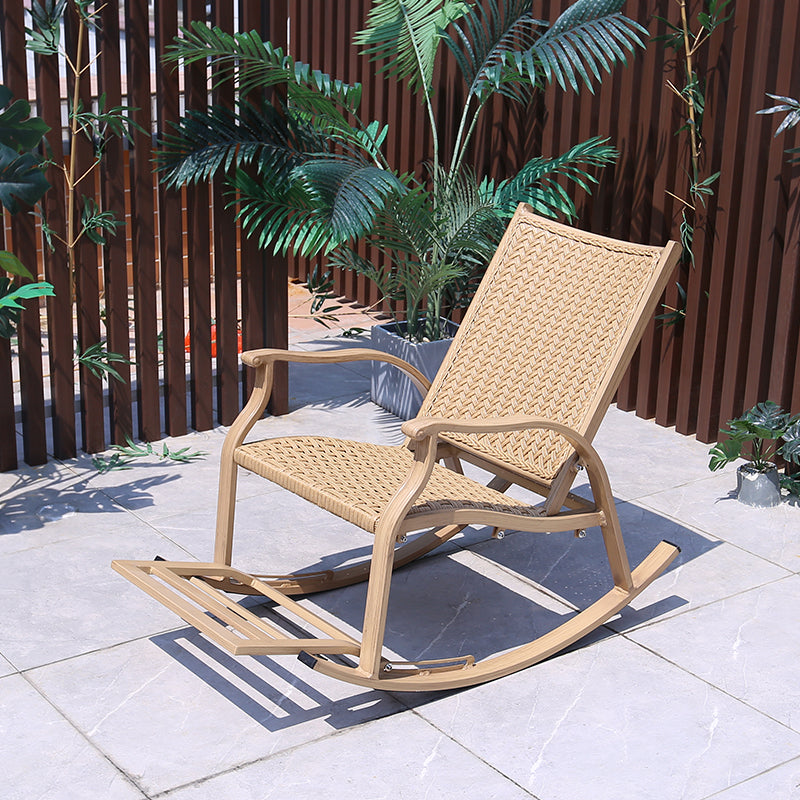 Modern Rocker Wicker Woven Rope with Gray Frame Recliner Chair