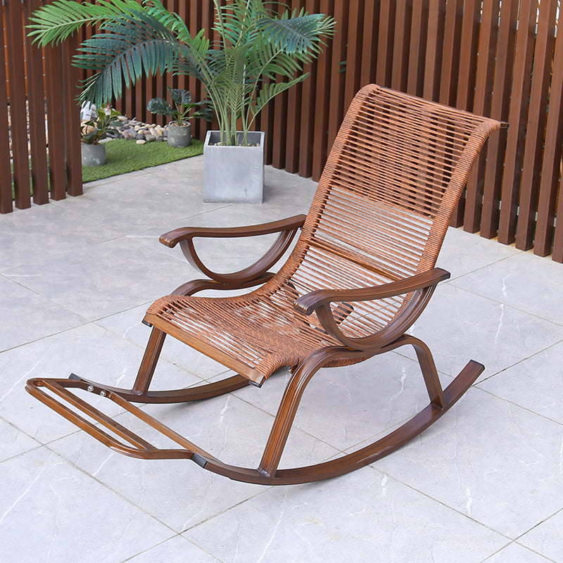 Modern Rocker Wicker Woven Rope with Gray Frame Recliner Chair