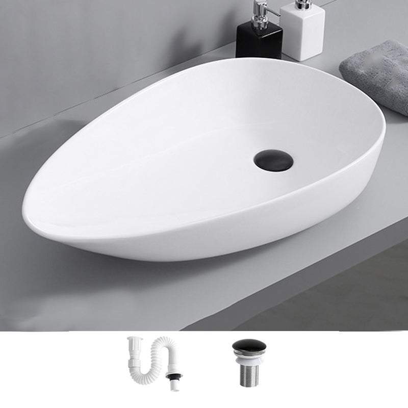 Contemporary Bathroom Sink with Single Faucet Hole Solid Color Oval-Shape Vessel Sink