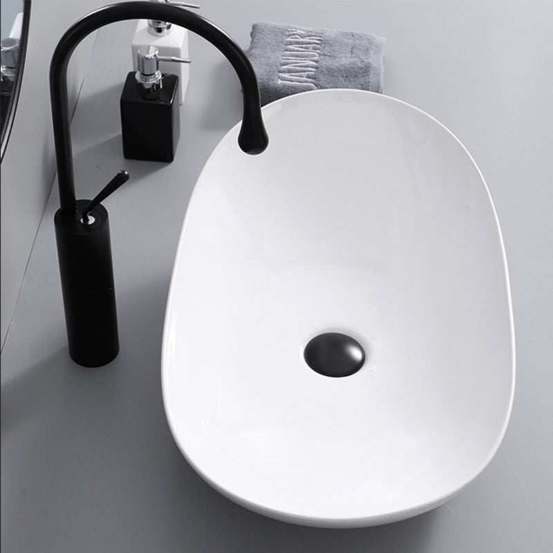 Contemporary Bathroom Sink with Single Faucet Hole Solid Color Oval-Shape Vessel Sink