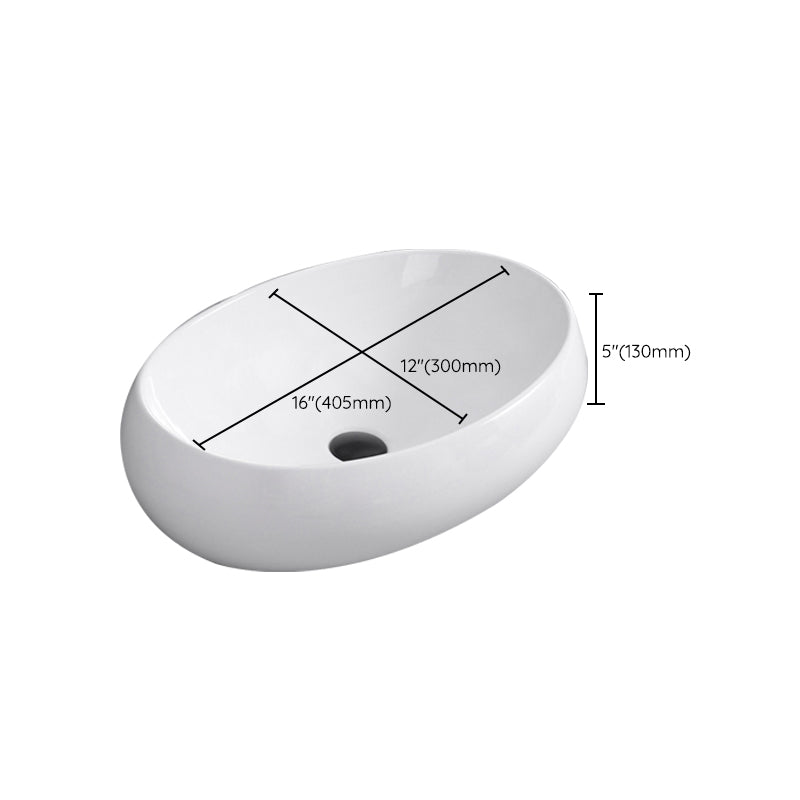 Contemporary Bathroom Sink with Single Faucet Hole Solid Color Oval-Shape Vessel Sink