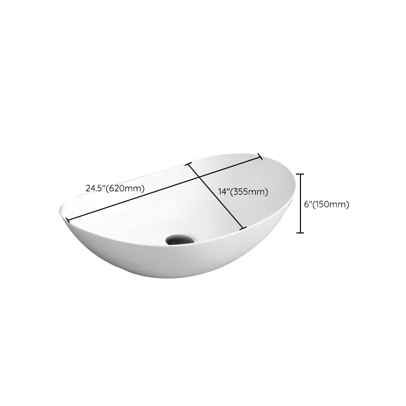 Contemporary Bathroom Sink with Single Faucet Hole Solid Color Oval-Shape Vessel Sink