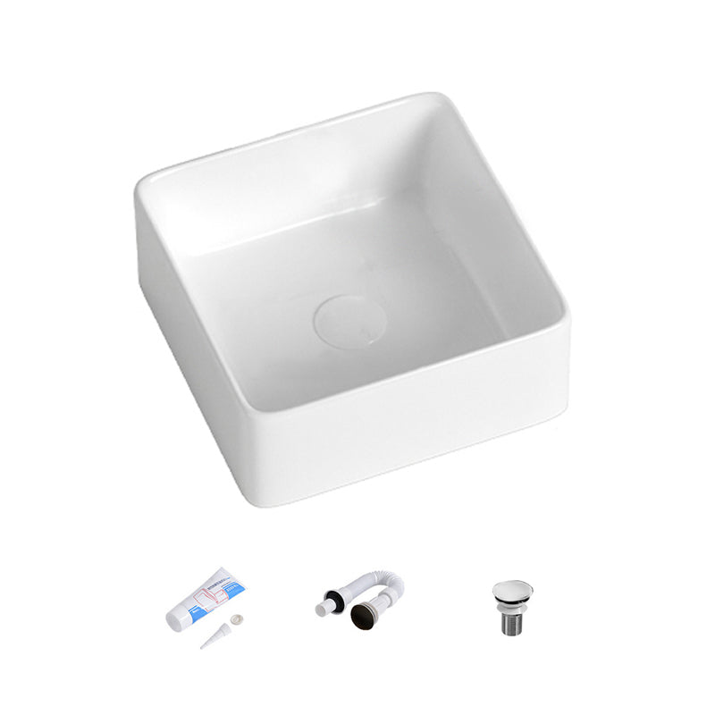 Contemporary Bathroom Sink with Single Faucet Hole Solid Color Rectangular Vessel Sink