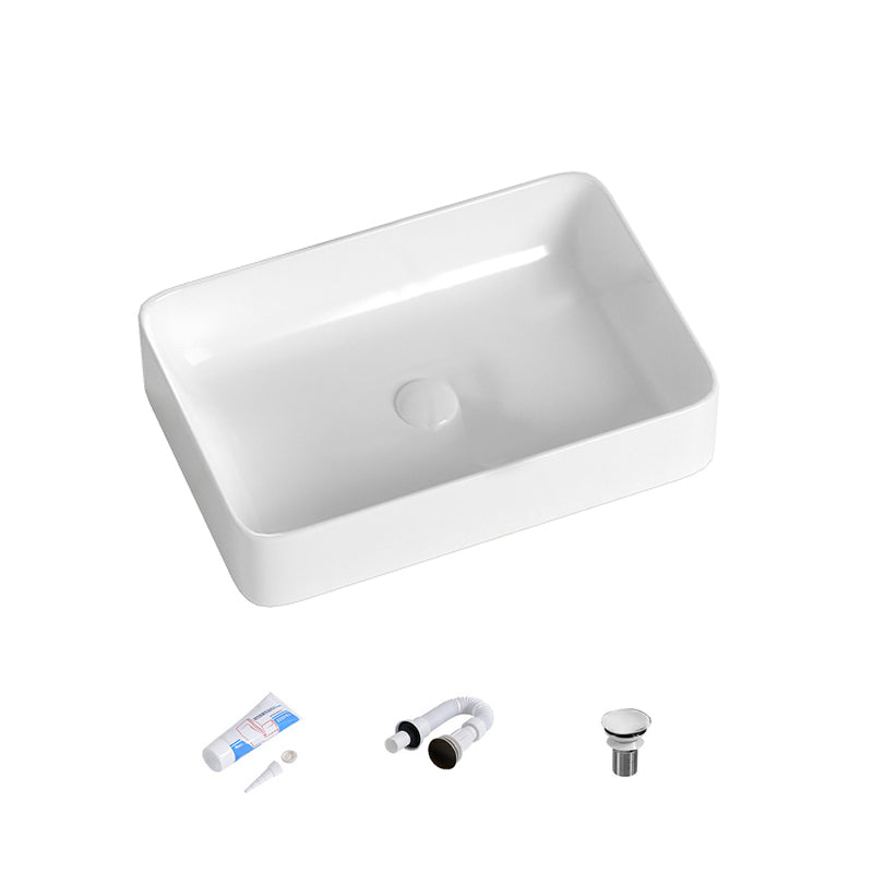 Contemporary Bathroom Sink with Single Faucet Hole Solid Color Rectangular Vessel Sink