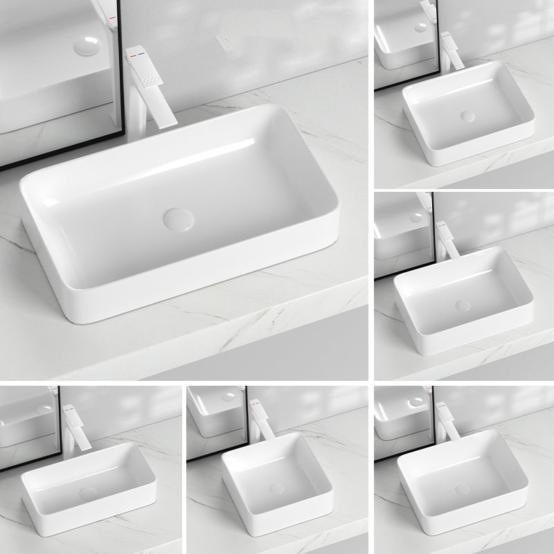 Contemporary Bathroom Sink with Single Faucet Hole Solid Color Rectangular Vessel Sink