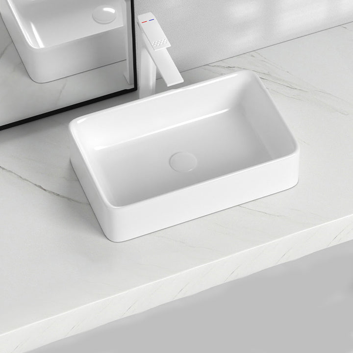 Contemporary Bathroom Sink with Single Faucet Hole Solid Color Rectangular Vessel Sink