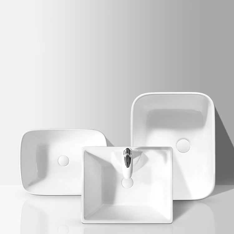 Contemporary Bathroom Sink Pop-Up Drain Porcelain Rectangular Vessel Lavatory Sink