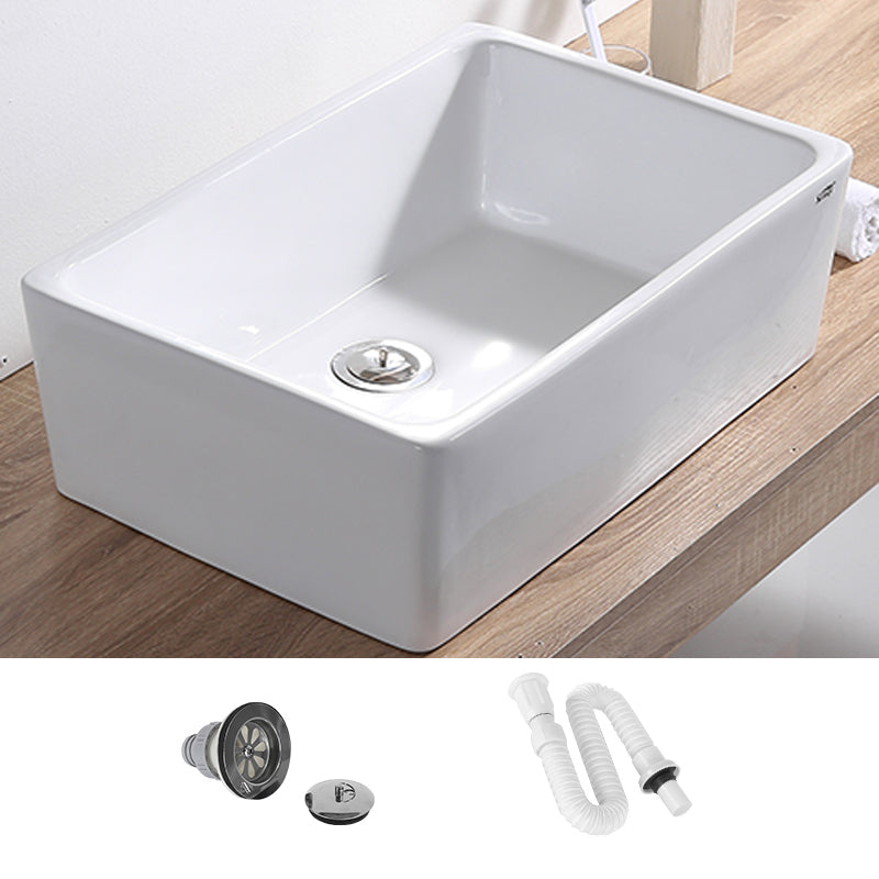 Contemporary Bathroom Sink Pop-Up Drain Porcelain Rectangular Vessel Lavatory Sink