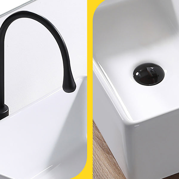 Contemporary Bathroom Sink Pop-Up Drain Porcelain Rectangular Vessel Lavatory Sink