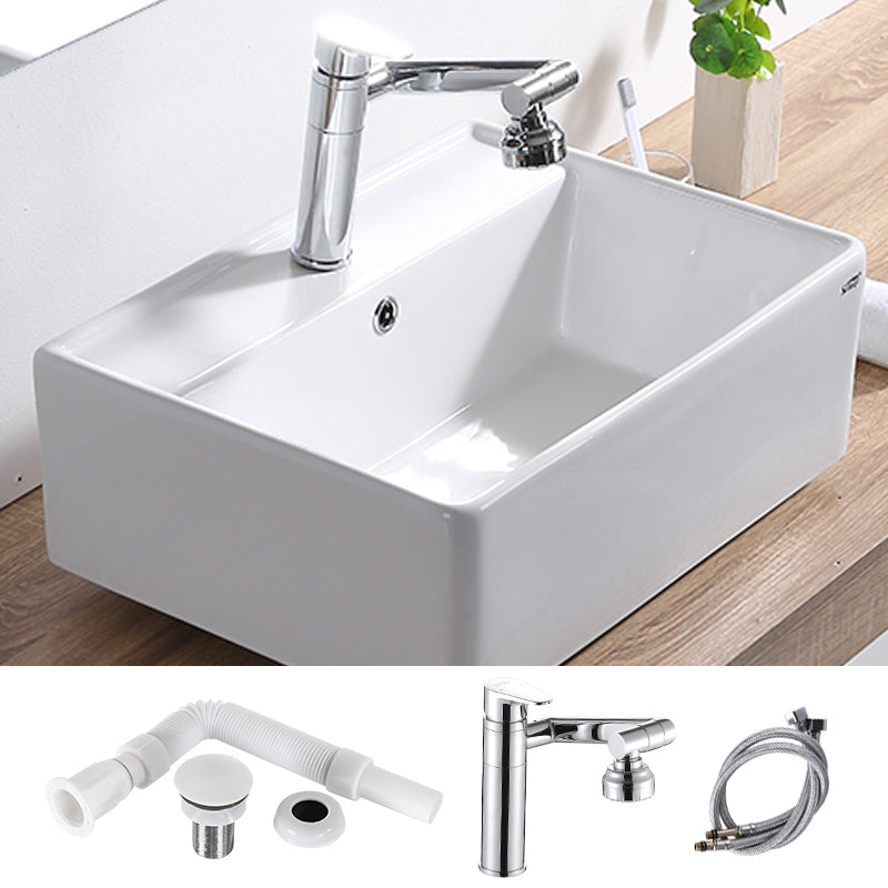 Contemporary Bathroom Sink Pop-Up Drain Porcelain Rectangular Vessel Lavatory Sink