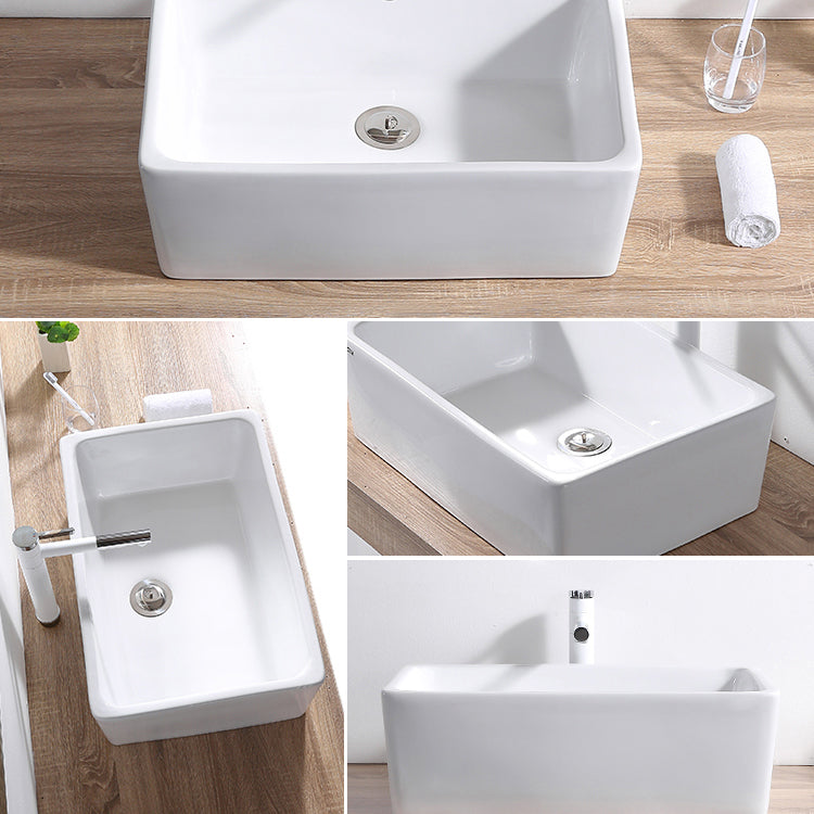 Contemporary Bathroom Sink Pop-Up Drain Porcelain Rectangular Vessel Lavatory Sink