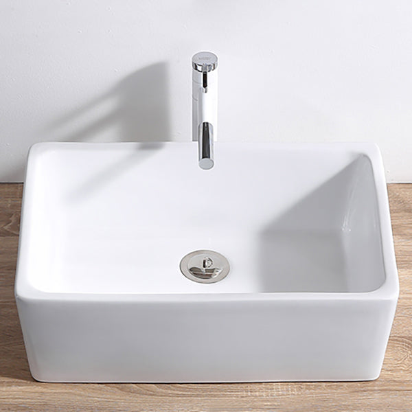 Contemporary Bathroom Sink Pop-Up Drain Porcelain Rectangular Vessel Lavatory Sink