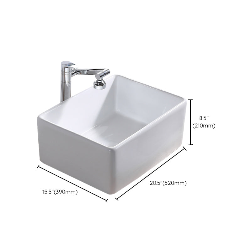 Contemporary Bathroom Sink Pop-Up Drain Porcelain Rectangular Vessel Lavatory Sink