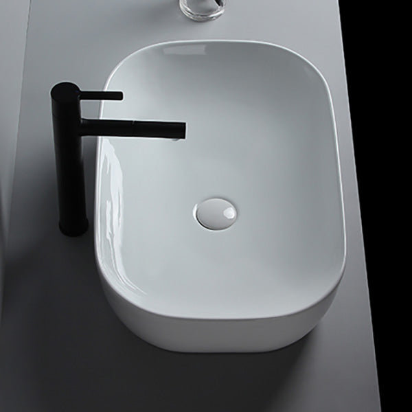 Modern Bathroom Sink Porcelain Solid Color Rectangular Vessel Sink with Pop-Up Drain