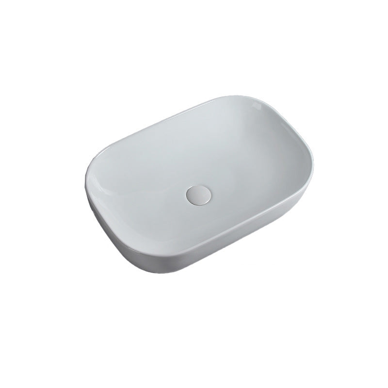 Modern Bathroom Sink Porcelain Solid Color Rectangular Vessel Sink with Pop-Up Drain
