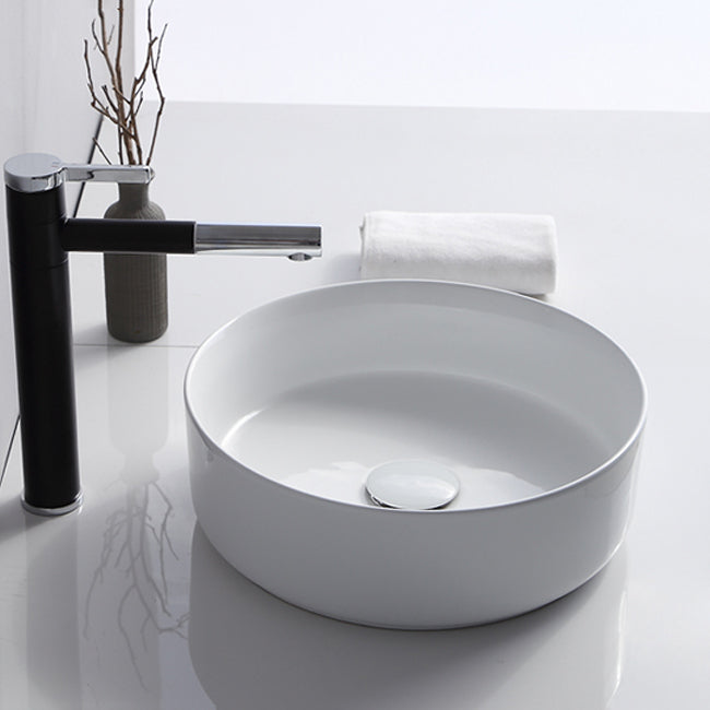 Modern Bathroom Sink Porcelain Solid Color Round Vessel Bathroom Sink
