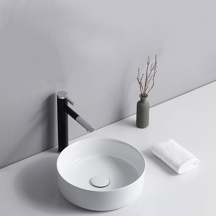 Modern Bathroom Sink Porcelain Solid Color Round Vessel Bathroom Sink