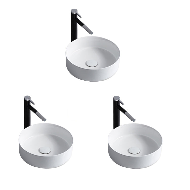 Modern Bathroom Sink Porcelain Solid Color Round Vessel Bathroom Sink