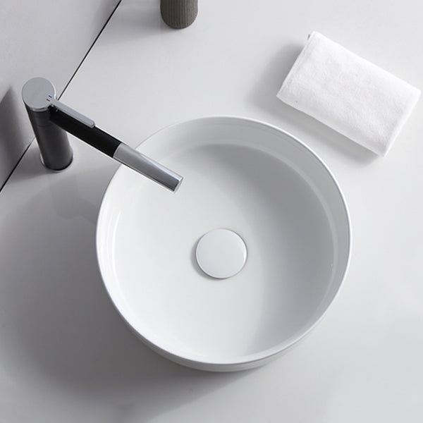 Modern Bathroom Sink Porcelain Solid Color Round Vessel Bathroom Sink