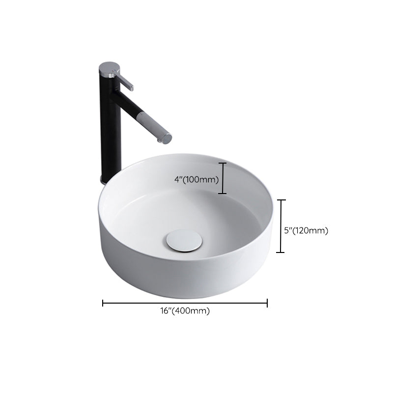 Modern Bathroom Sink Porcelain Solid Color Round Vessel Bathroom Sink