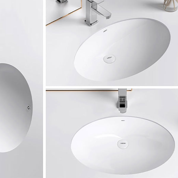 Modern Bathroom Sink Pop-Up Drain Porcelain Solid Color Oval-Shape Vessel Lavatory Sink