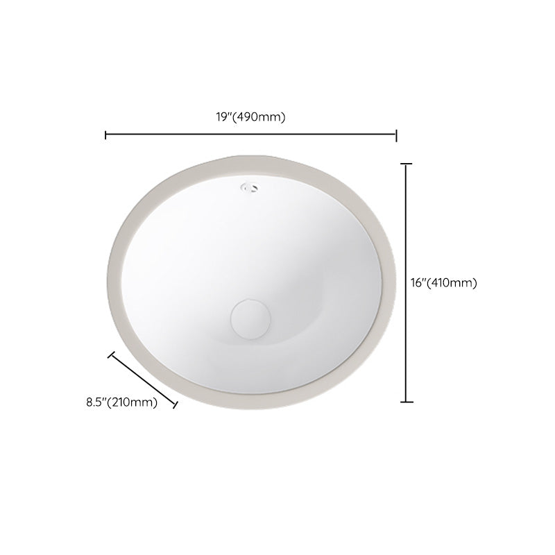 Modern Bathroom Sink Pop-Up Drain Porcelain Solid Color Oval-Shape Vessel Lavatory Sink