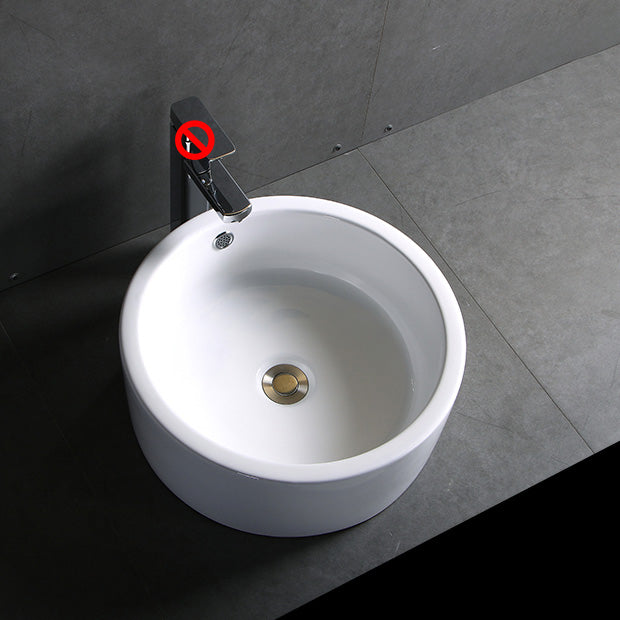 Modern Bathroom Sink Porcelain Pop-Up Drain Round Vessel Bathroom Sink