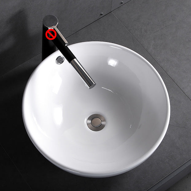 Modern Bathroom Sink Porcelain Pop-Up Drain Round Vessel Bathroom Sink