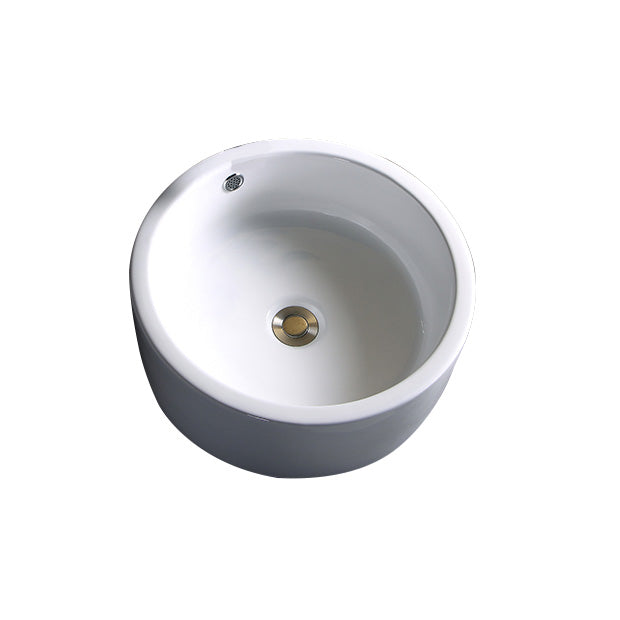 Modern Bathroom Sink Porcelain Pop-Up Drain Round Vessel Bathroom Sink