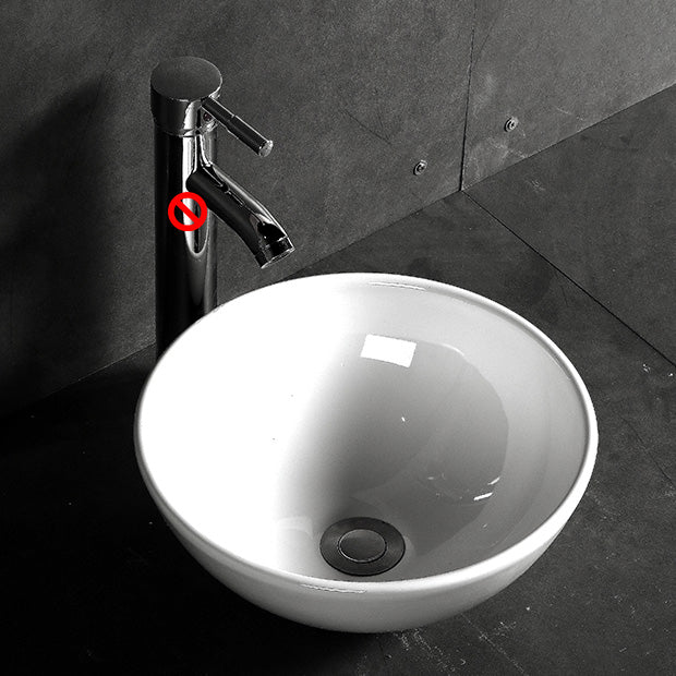 Modern Bathroom Sink Porcelain Pop-Up Drain Round Vessel Bathroom Sink