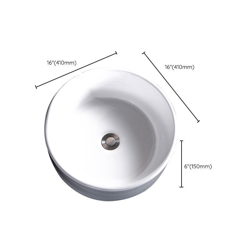 Modern Bathroom Sink Porcelain Pop-Up Drain Round Vessel Bathroom Sink