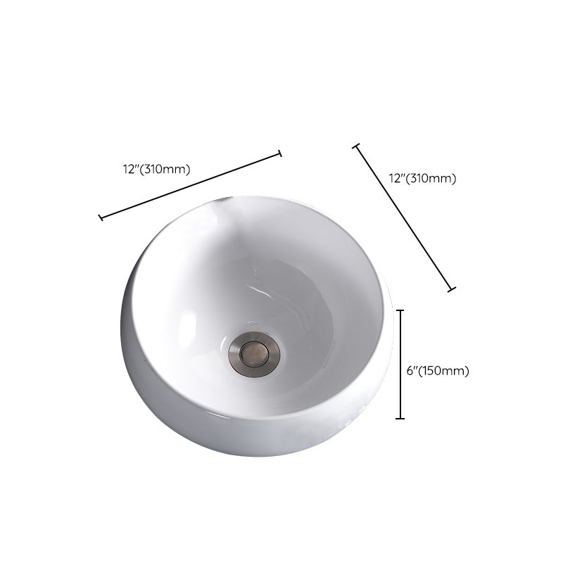 Modern Bathroom Sink Porcelain Pop-Up Drain Round Vessel Bathroom Sink