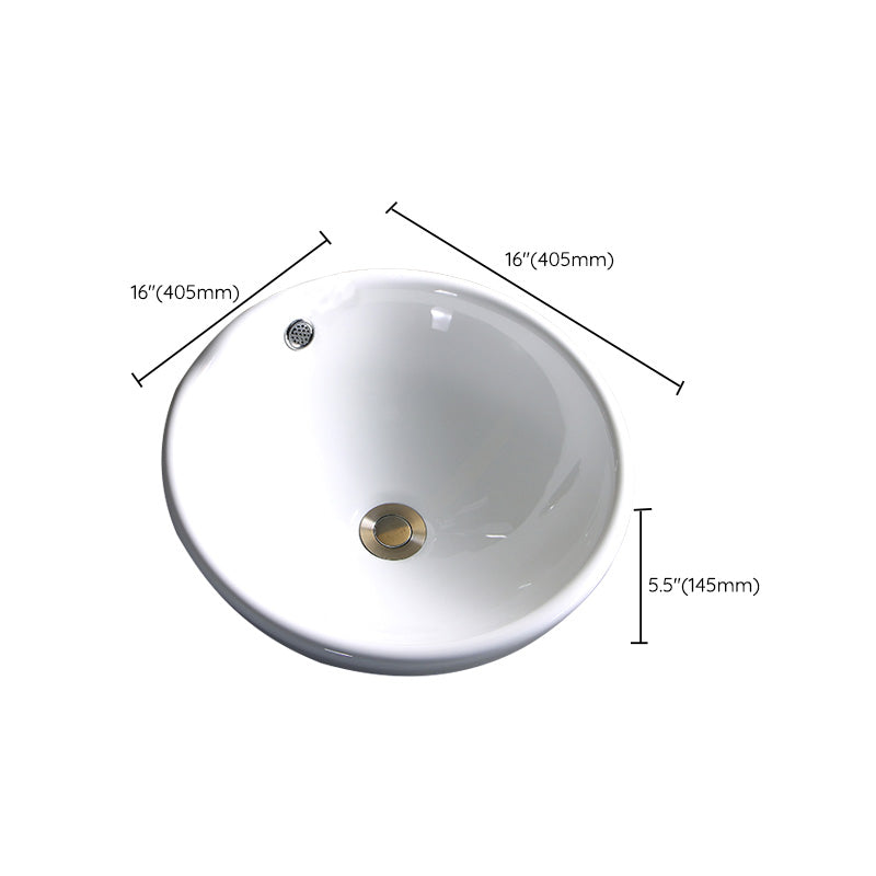 Modern Bathroom Sink Porcelain Pop-Up Drain Round Vessel Bathroom Sink