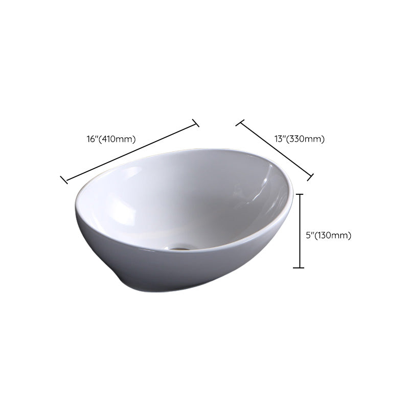 Modern Bathroom Sink Porcelain Pop-Up Drain Round Vessel Bathroom Sink