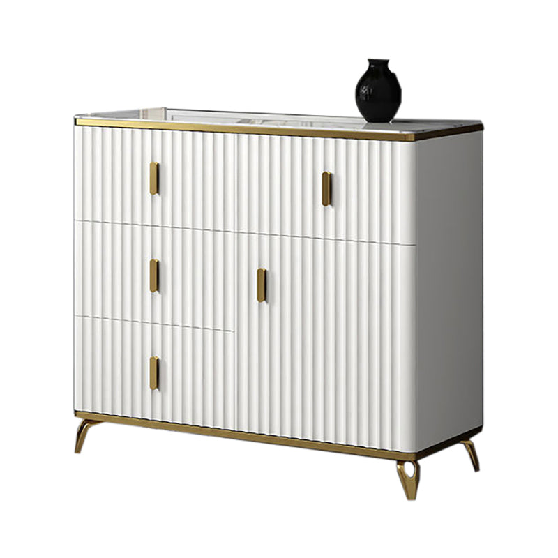 Glam Bedroom Stone Storage Chest Horizontal Chest in White with Drawers