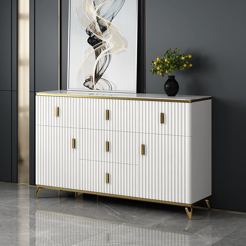 Glam Bedroom Stone Storage Chest Horizontal Chest in White with Drawers