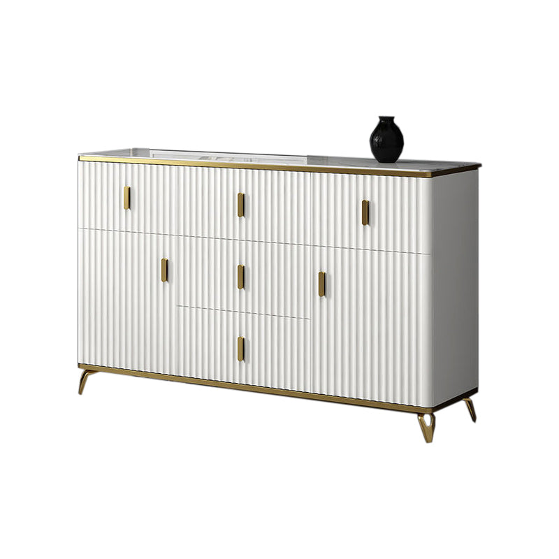 Glam Bedroom Stone Storage Chest Horizontal Chest in White with Drawers