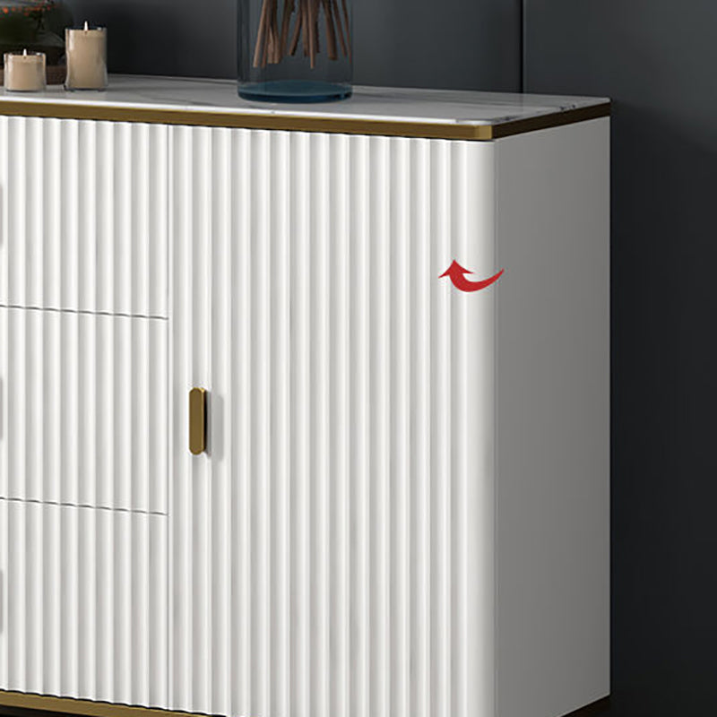 Glam Bedroom Stone Storage Chest Horizontal Chest in White with Drawers