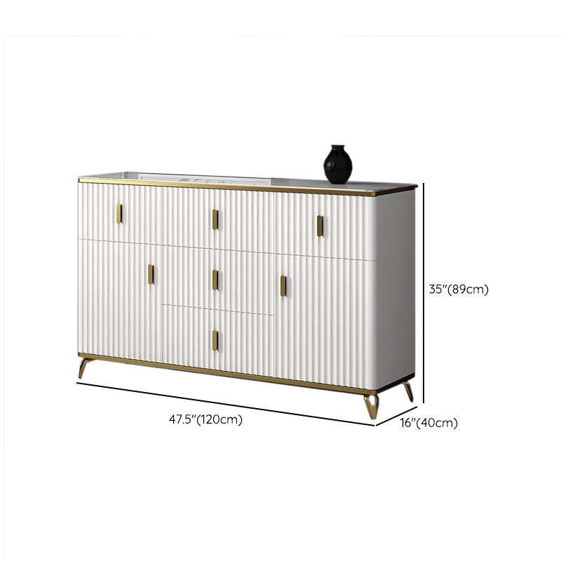 Glam Bedroom Stone Storage Chest Horizontal Chest in White with Drawers
