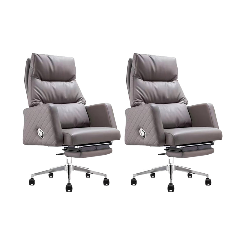 Gray Leather Managers Chair Contemporary Padded Arms Swivel Office Chair