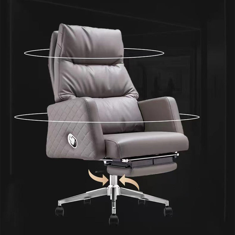 Gray Leather Managers Chair Contemporary Padded Arms Swivel Office Chair