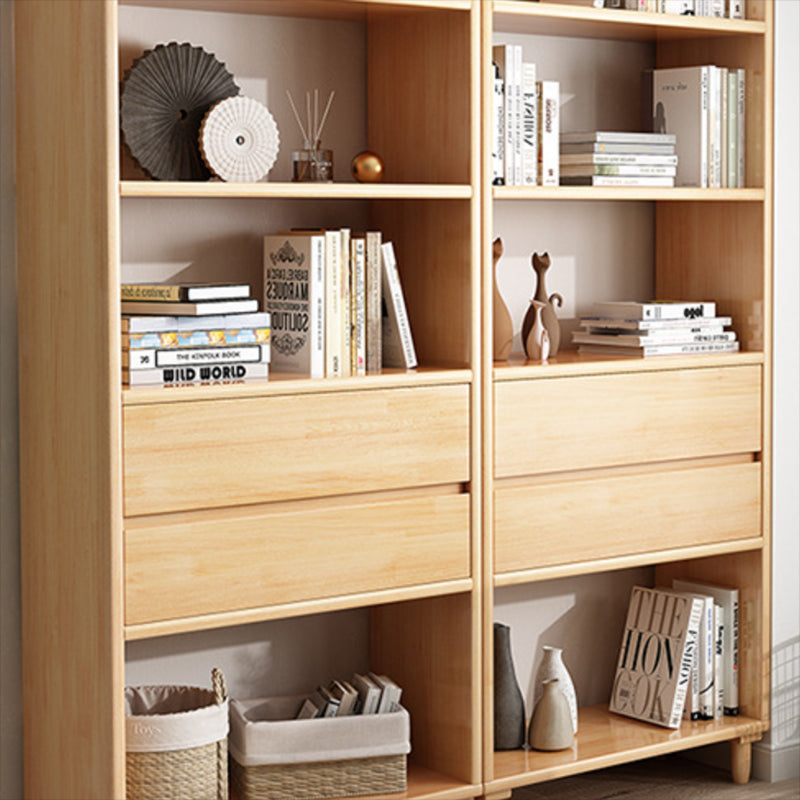 Modern Open Back Bookcase Wooden Bookshelf with 2 Drawers for Bedroom