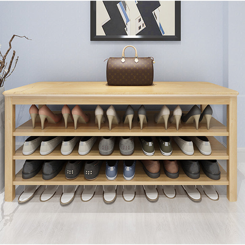 Contemporary Rubber Wood Bench Rectangle Seating Bench in Brown with Storage
